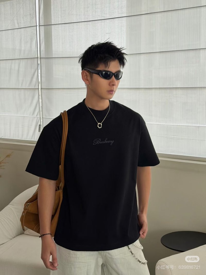 Burberry Black Logo Embroidered T-Shirt