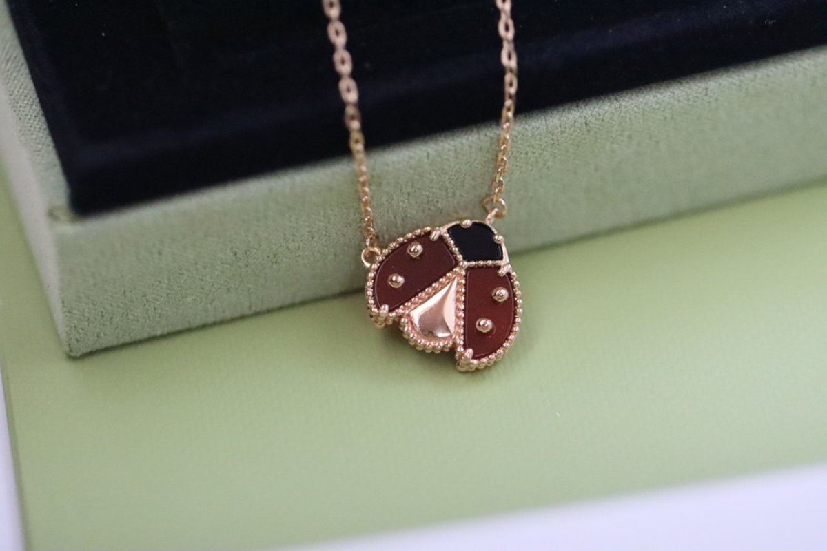 Van Cleef & Arpels Rose Gold Ladybug Agate Pendant Necklace view