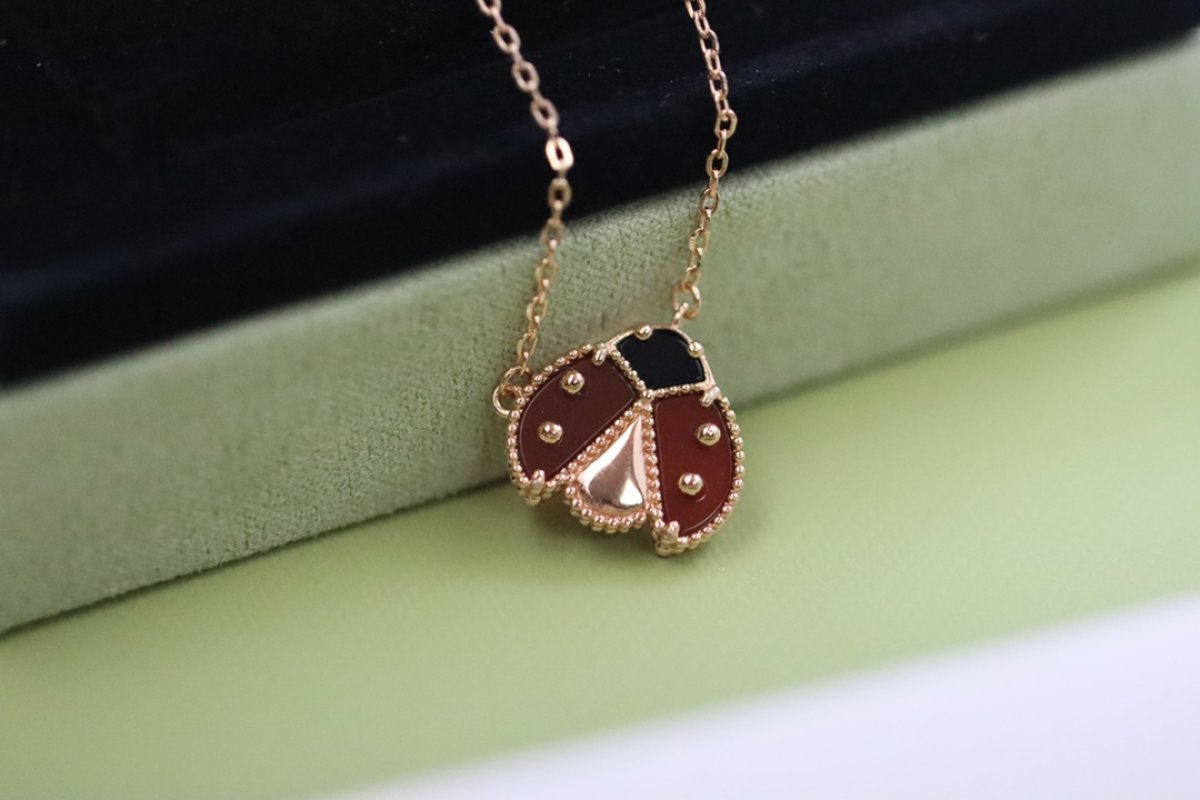 Van Cleef & Arpels Rose Gold Ladybug Agate Pendant Necklace view