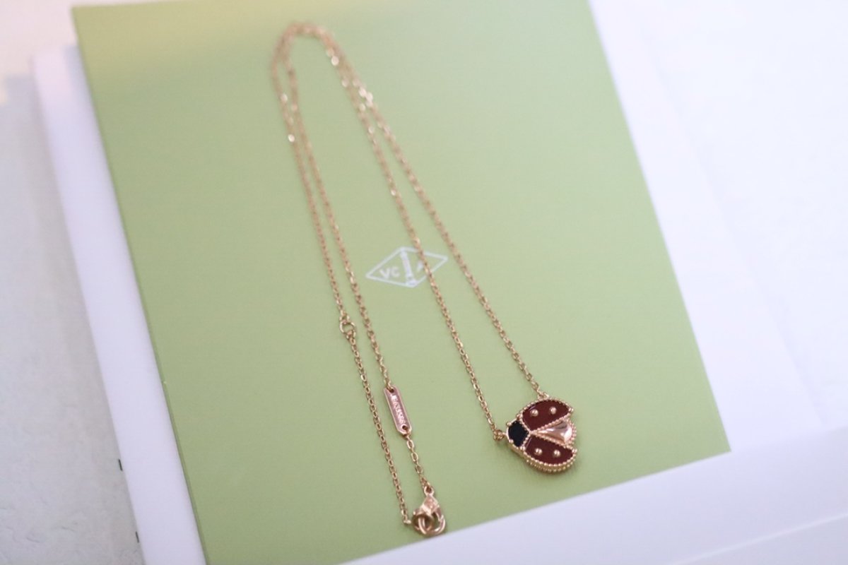 Van Cleef & Arpels Rose Gold Ladybug Agate Pendant Necklace view