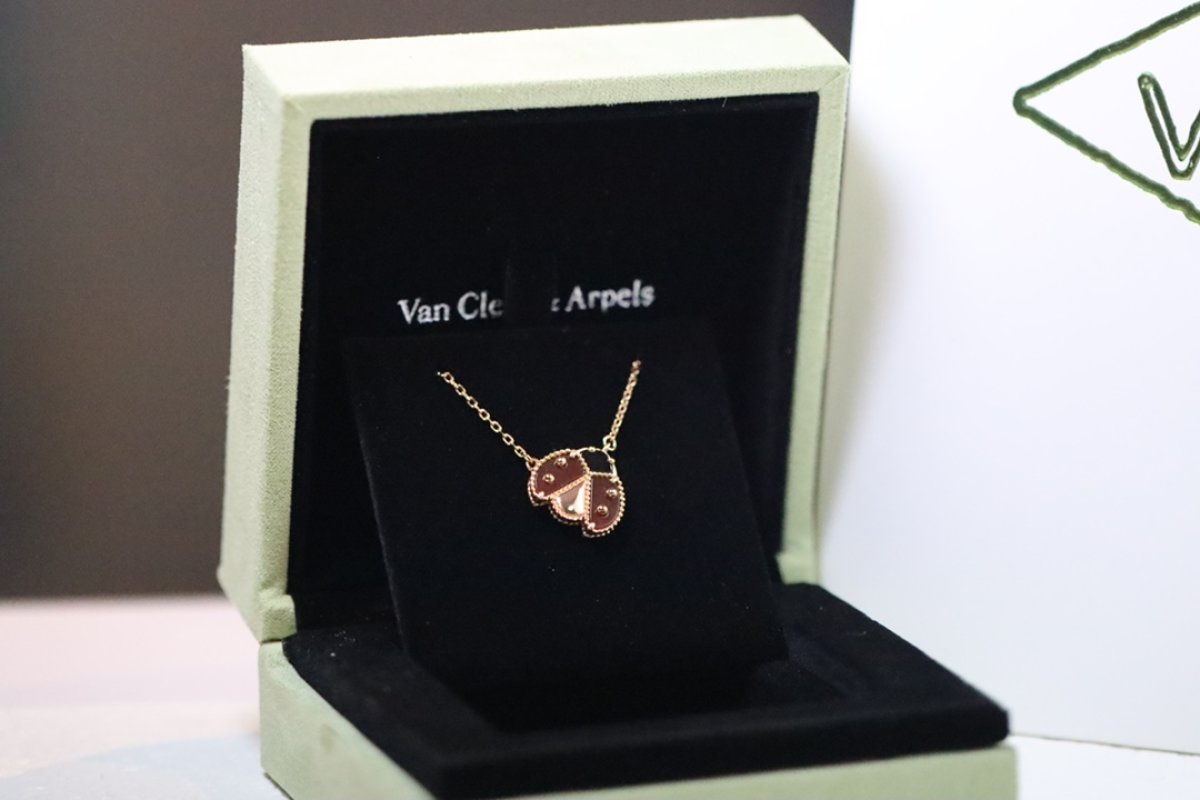 Van Cleef & Arpels Rose Gold Ladybug Agate Pendant Necklace view