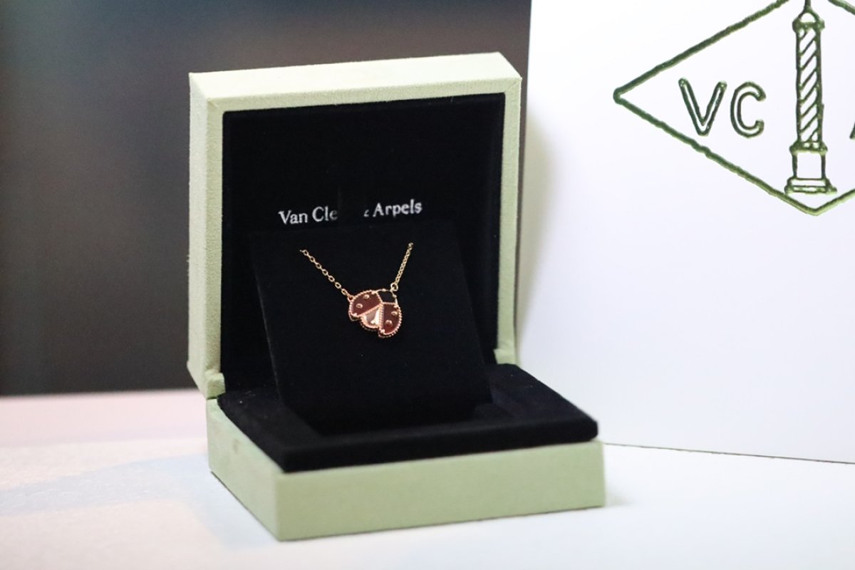 Van Cleef & Arpels Rose Gold Ladybug Agate Pendant Necklace view