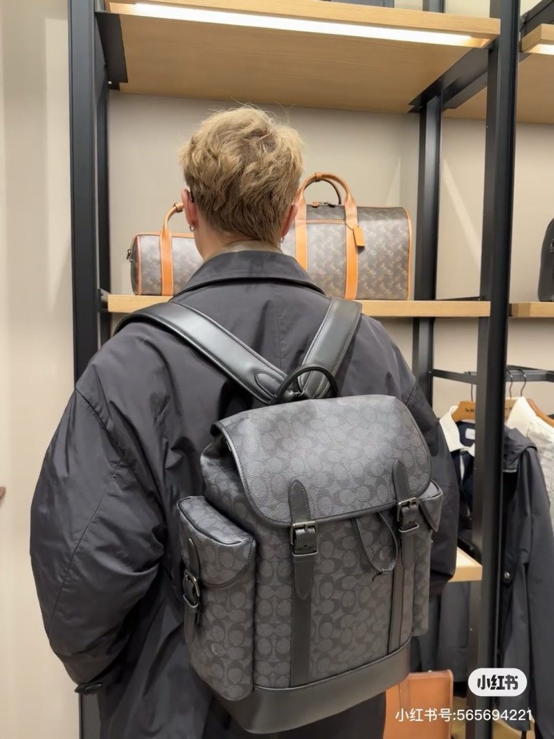 Coach Signature Grey Backpack with Leather Trim