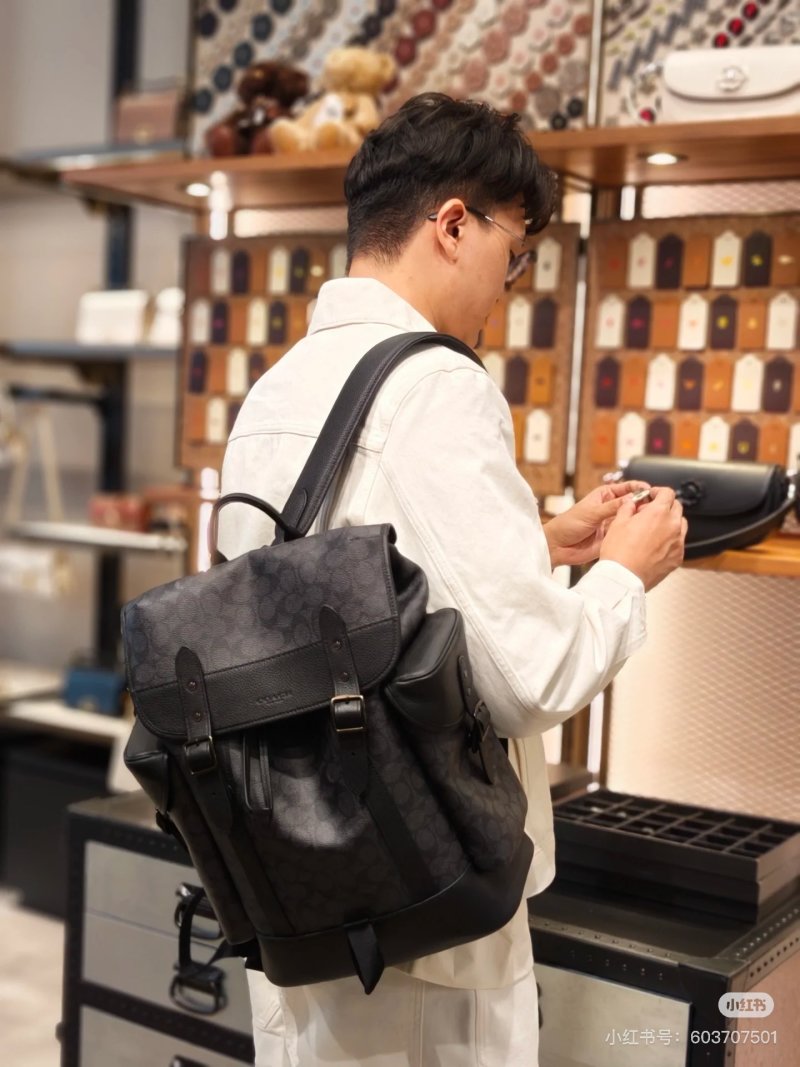 Coach Signature Grey Backpack with Leather Trim view