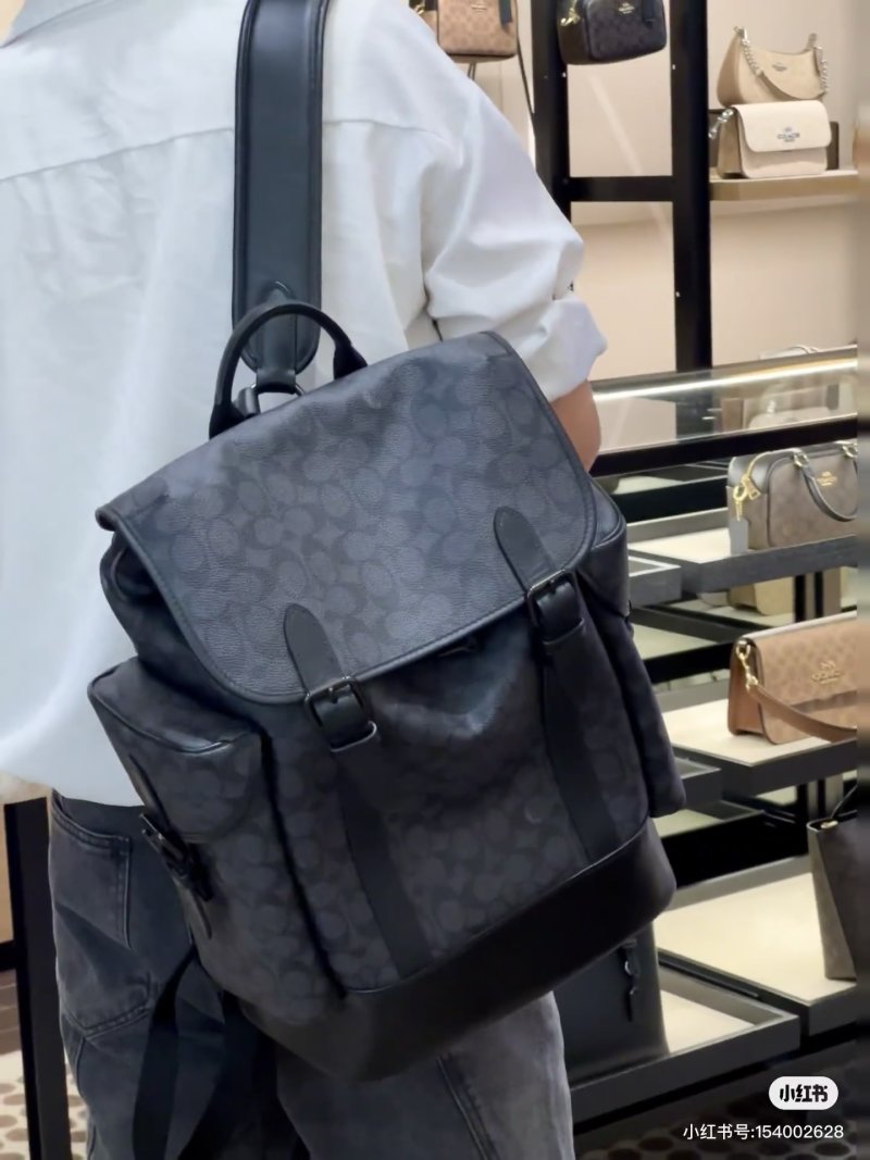 Coach Signature Grey Backpack with Leather Trim view