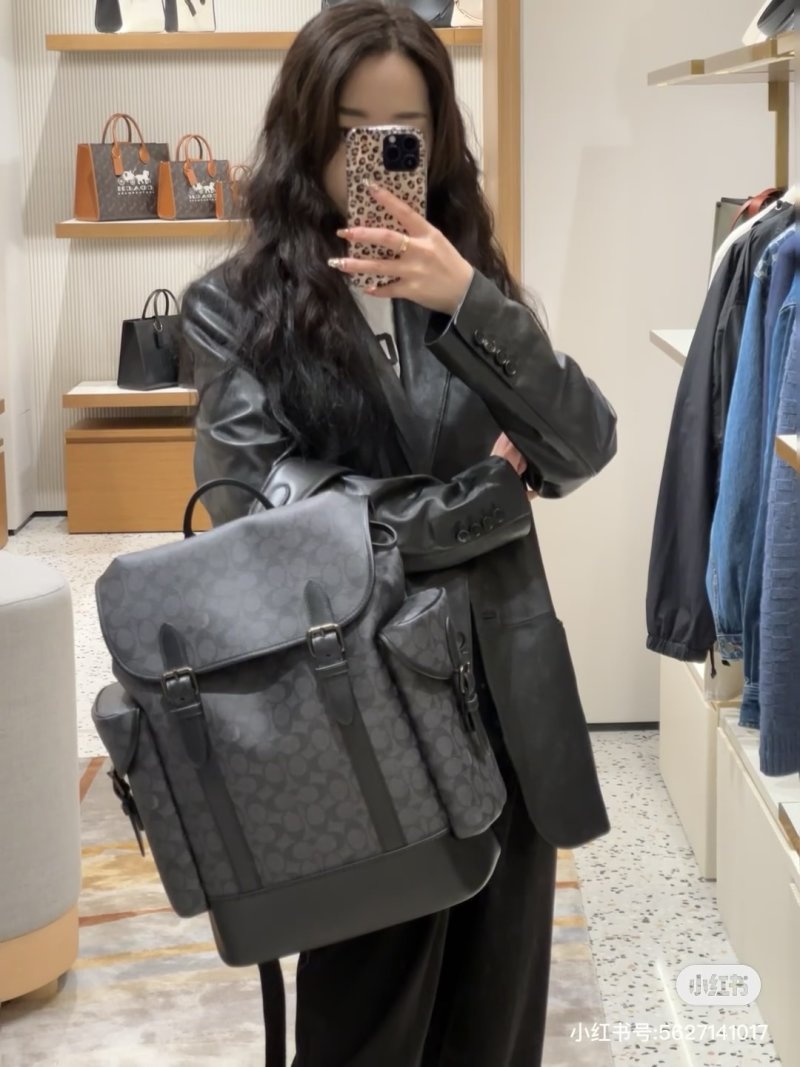 Coach Signature Grey Backpack with Leather Trim view