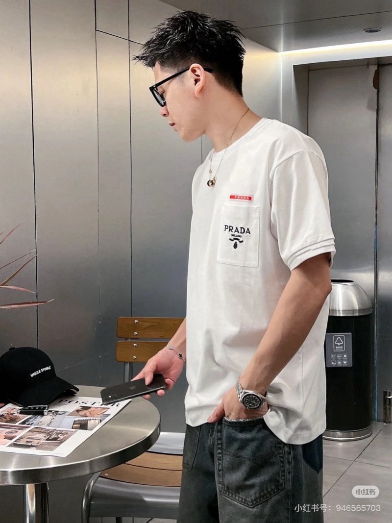 Prada White Short-Sleeve Crew Neck T-Shirt with Chest Pocket view