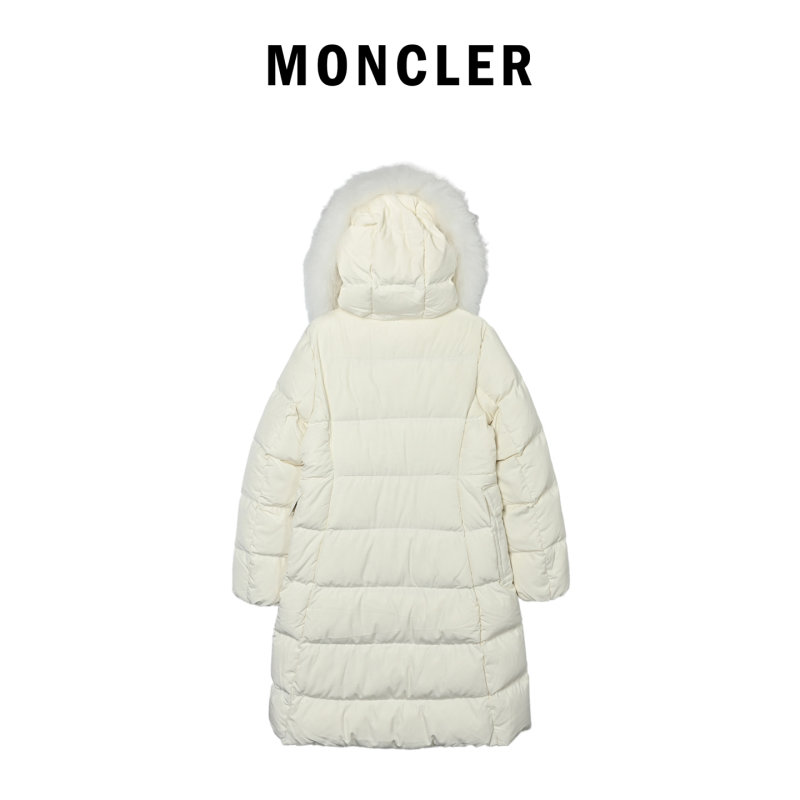 Moncler Cream Puffer Down Jacket with Fur Hood view