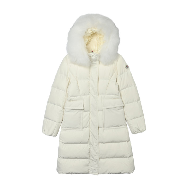 Moncler Cream Puffer Down Jacket with Fur Hood view