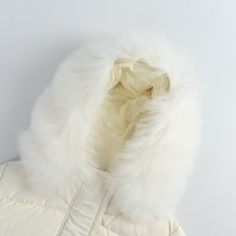 Moncler Cream Puffer Down Jacket with Fur Hood view