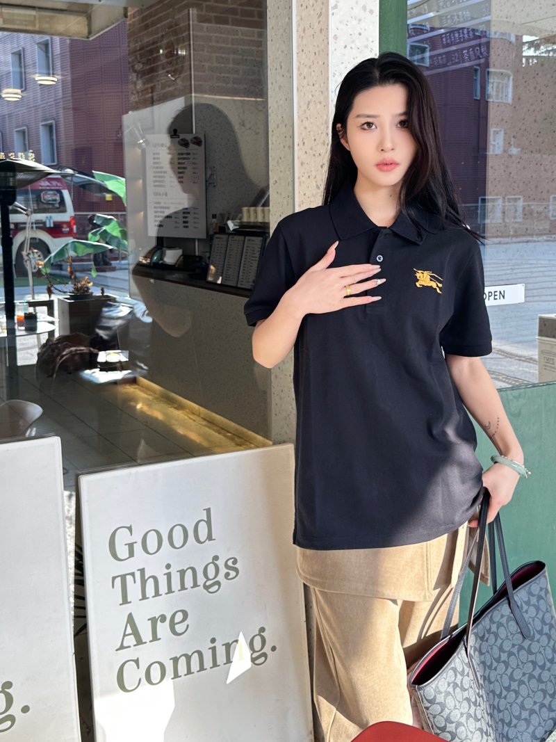 Burberry Black Polo T-Shirt with Gold Crest view