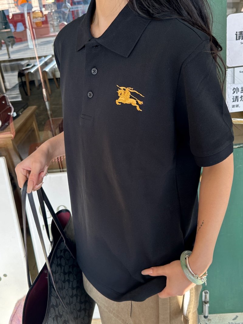Burberry Black Polo T-Shirt with Gold Crest view