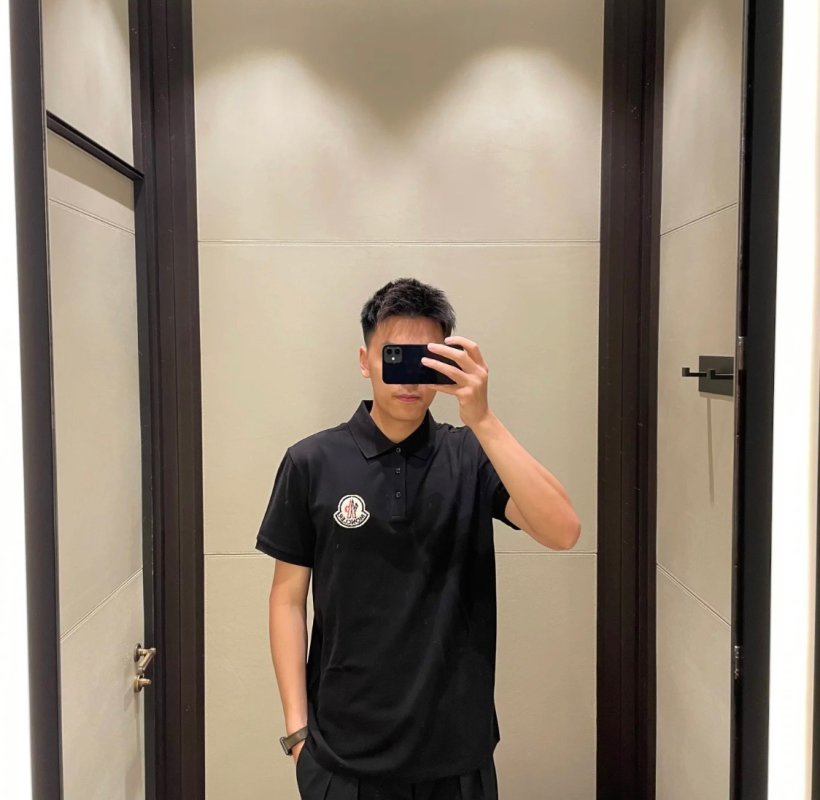 Moncler Black Polo Shirt with Signature Chest Logo