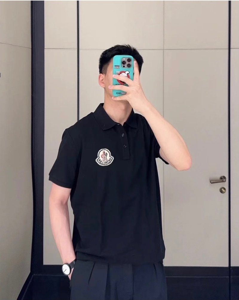 Moncler Black Polo Shirt with Signature Chest Logo view