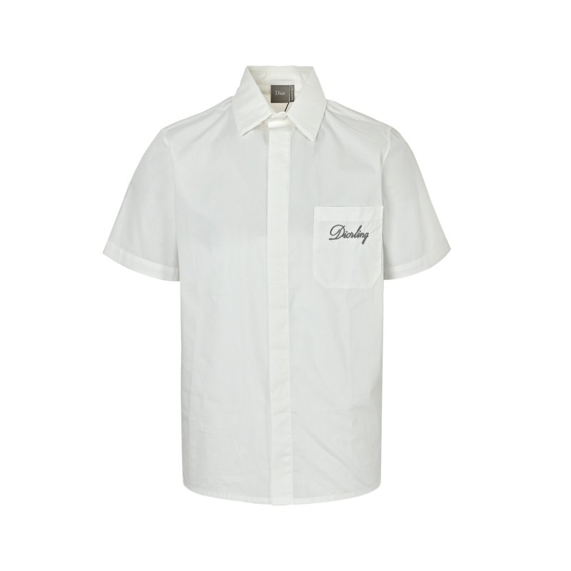 White Short Sleeve Casual Shirt with Chest Pocket view