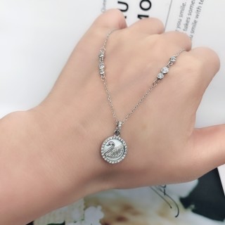 Swarovski Pearly Swan Crystal Pendant Necklace Silver view 6