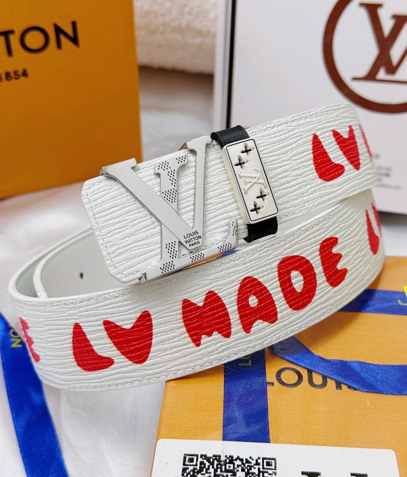 Louis Vuitton White Epi Leather Belt with Red Logo Tape