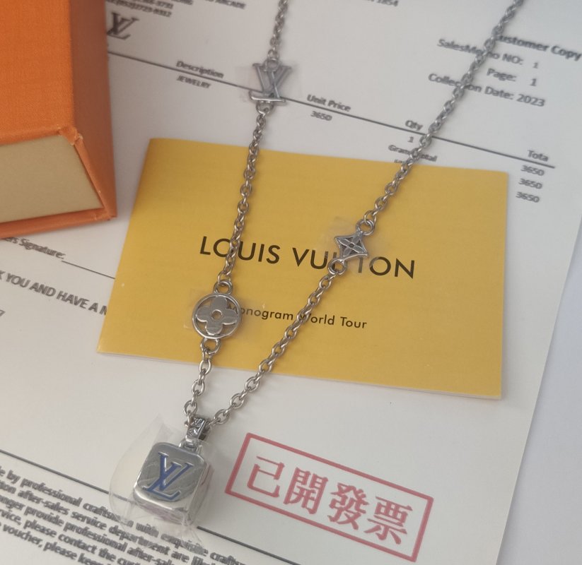 Louis Vuitton Dice Charm Silver Chain Necklace view