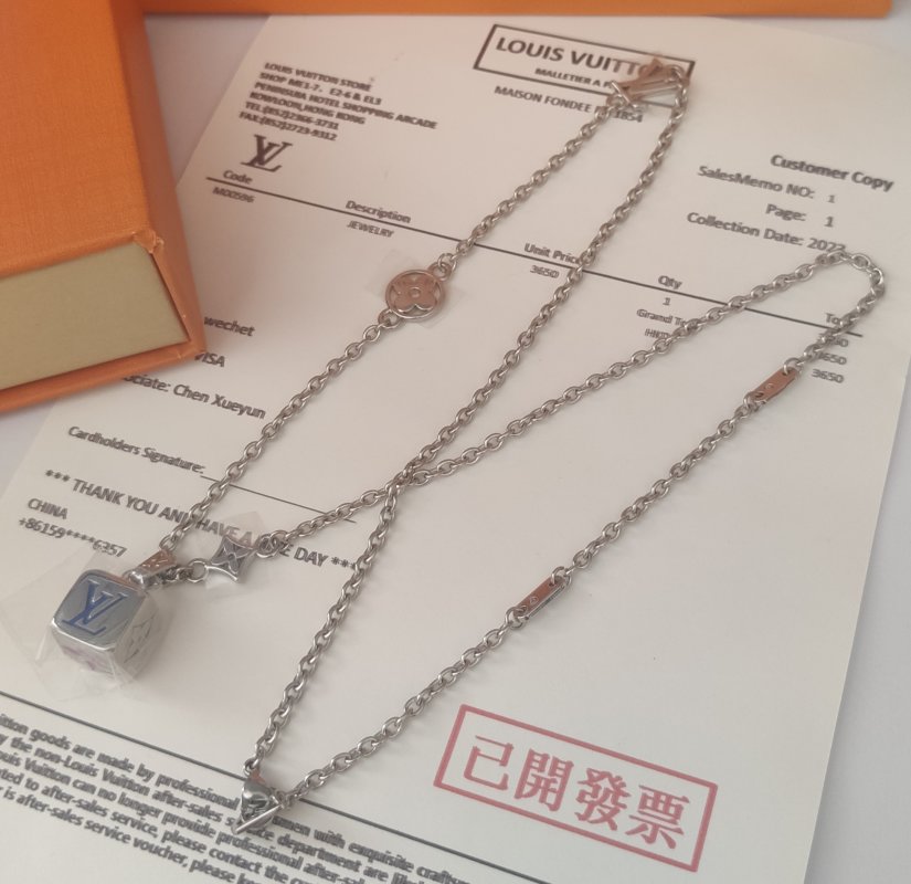 Louis Vuitton Dice Charm Silver Chain Necklace view