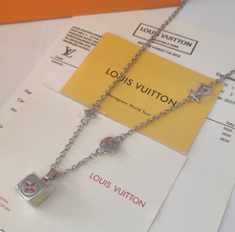 Louis Vuitton Dice Charm Silver Chain Necklace view