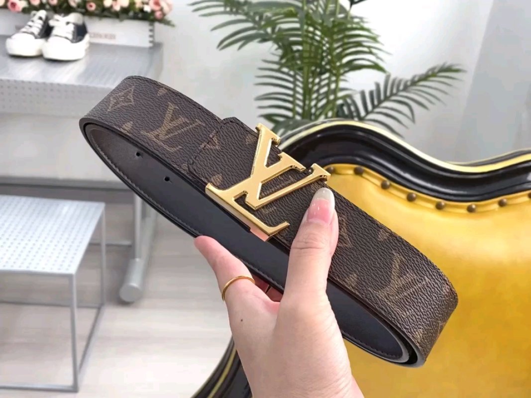 Louis Vuitton Monogram Canvas Belt with Gold LV Buckle - Brown