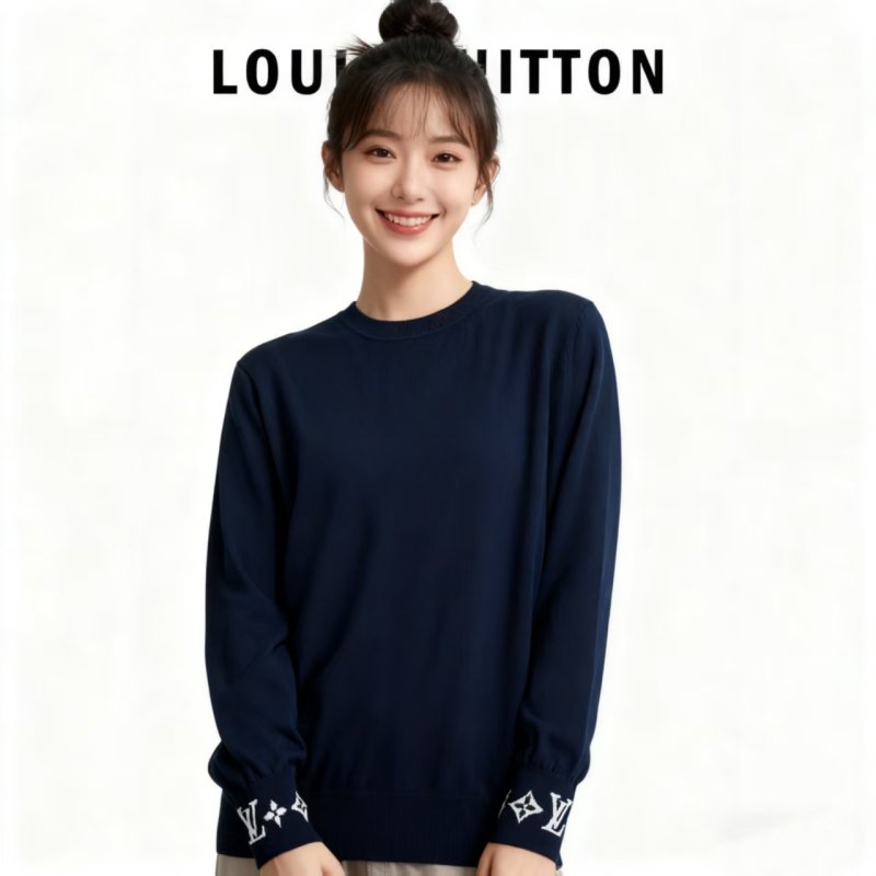 Louis Vuitton Navy Crewneck Sweater with Logo Cuff Details