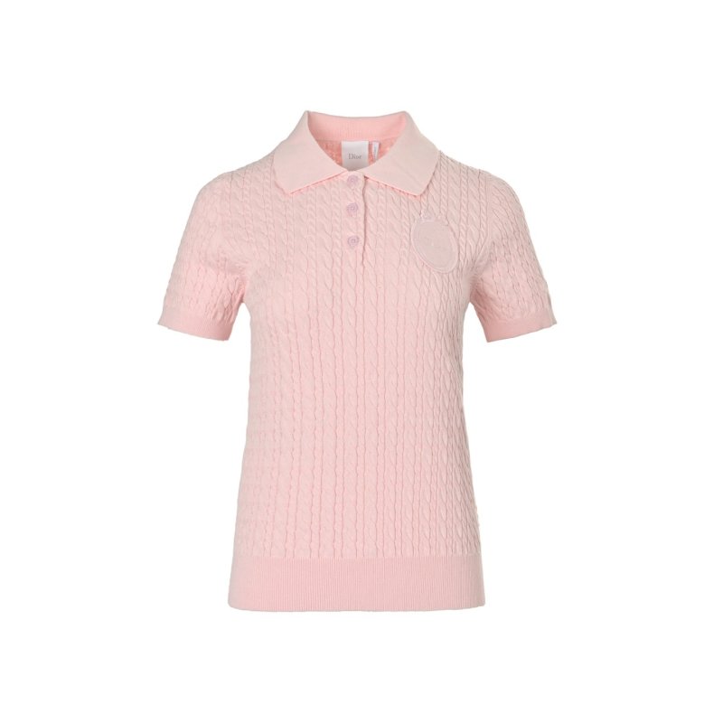 Women's Pink Ribbed Short Sleeve T-Shirt view