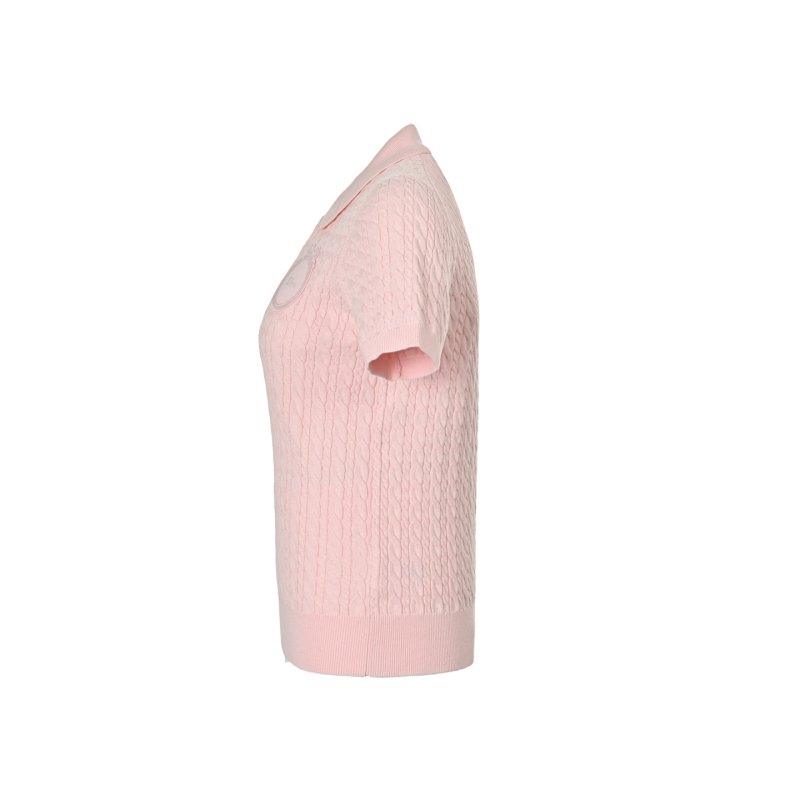Women's Pink Ribbed Short Sleeve T-Shirt view