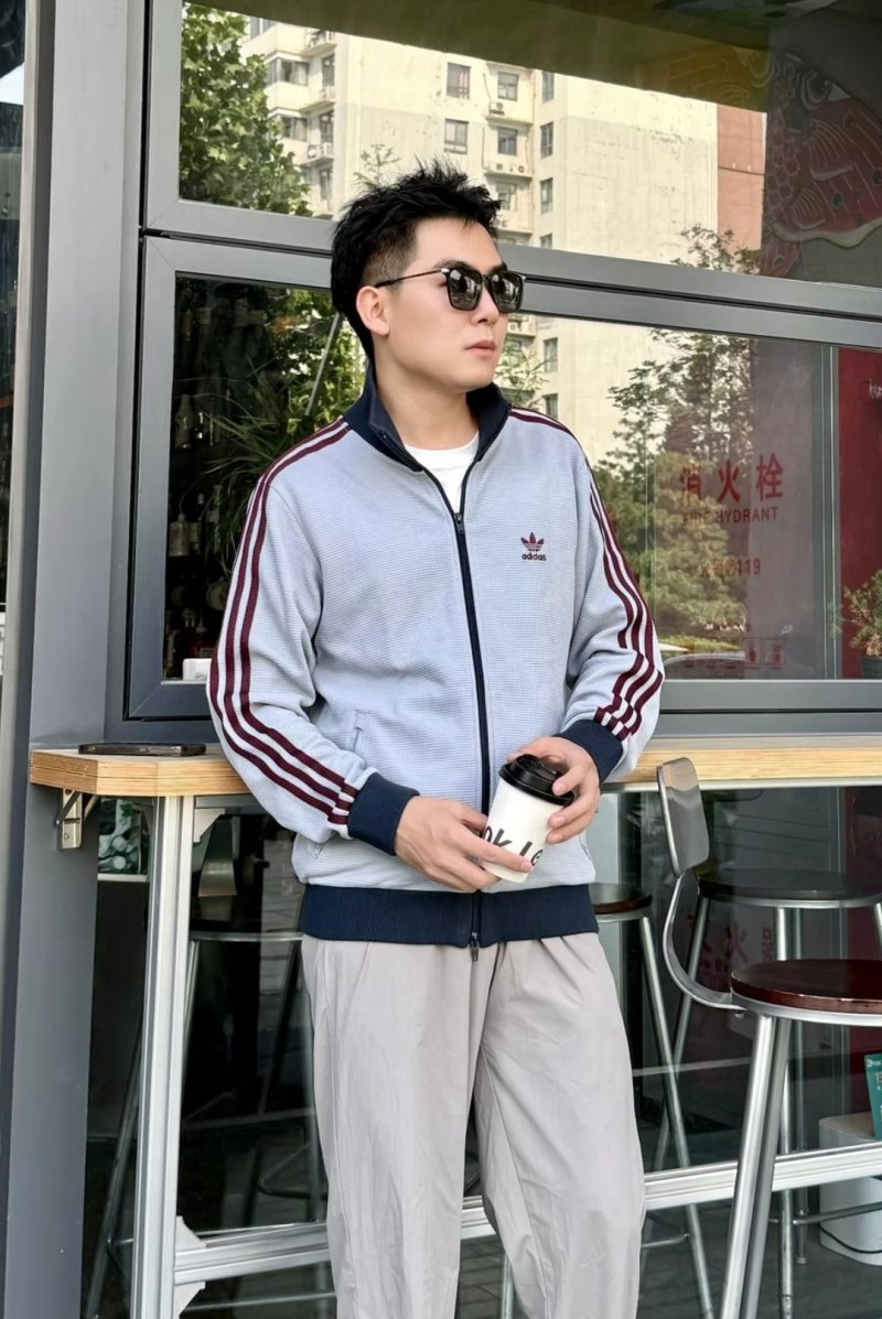 Adidas Classic Track Jacket Light Blue with Burgundy Stripes