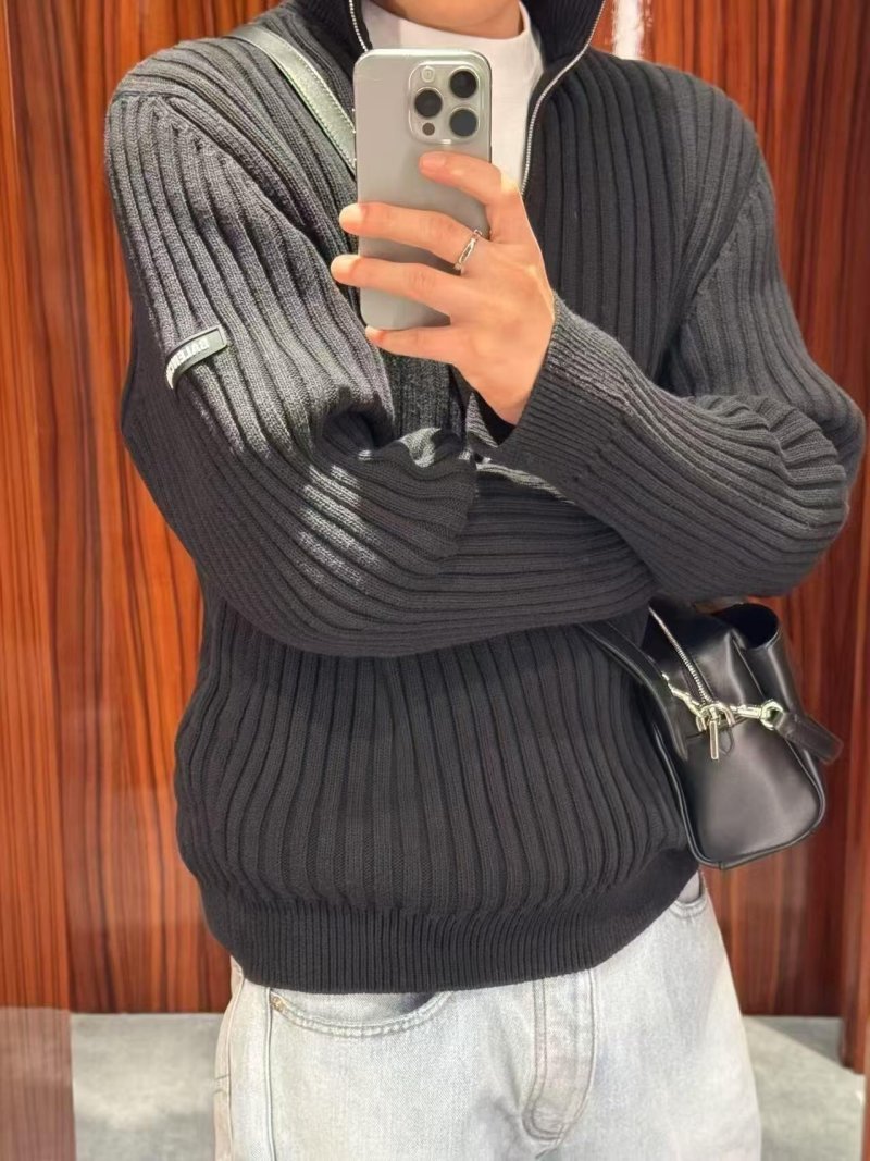 Black Ribbed Knit Cardigan Sweater