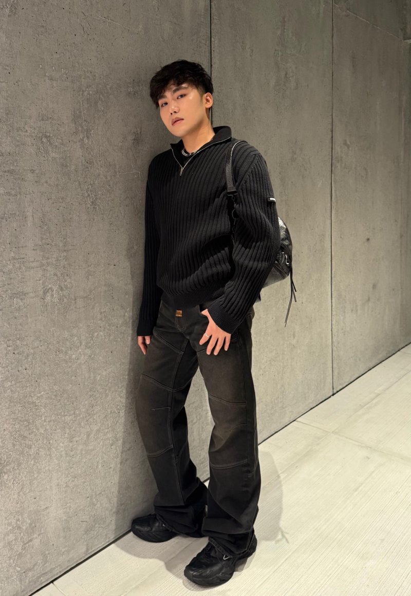 Black Ribbed Knit Cardigan Sweater view