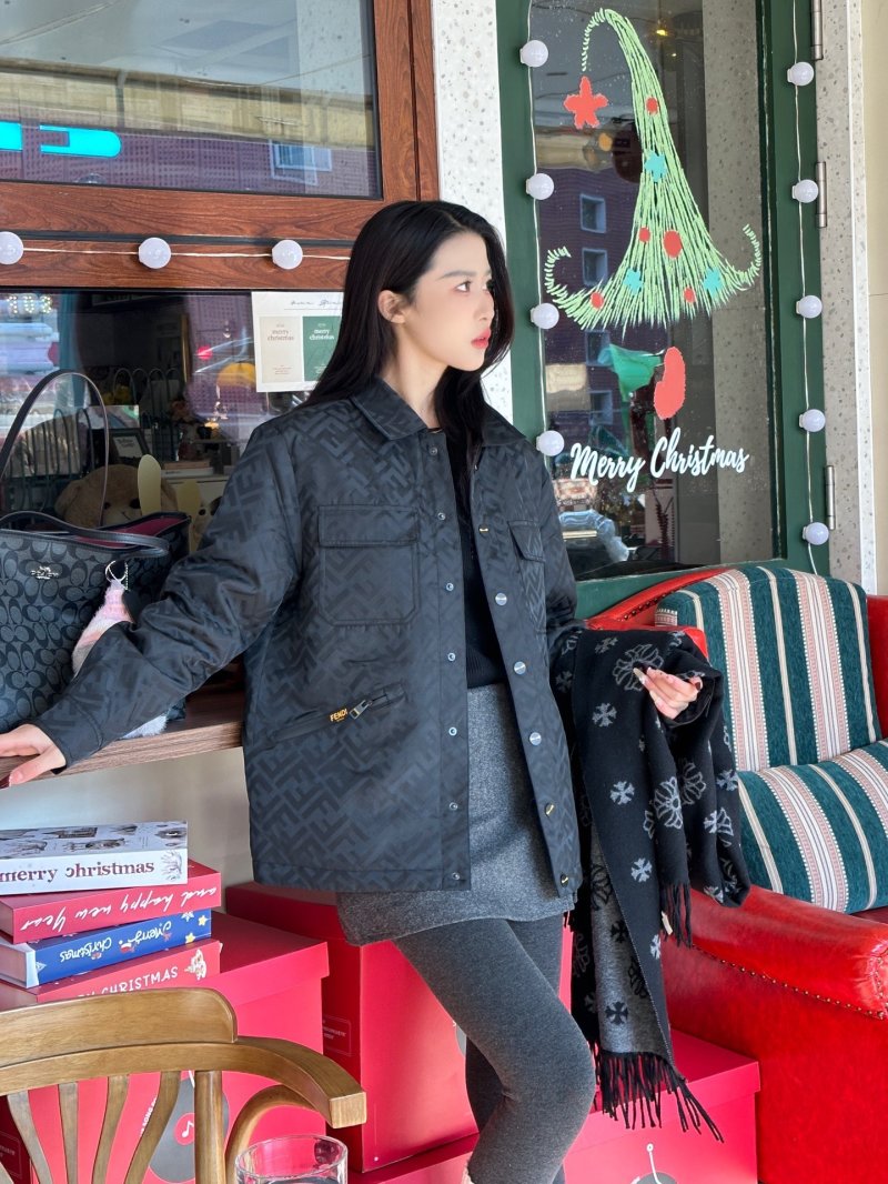 Black Quilted Down Jacket with Monogram Pattern view
