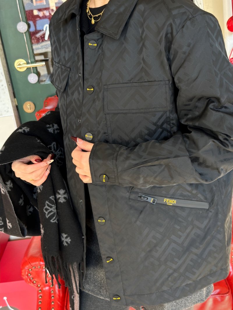 Black Quilted Down Jacket with Monogram Pattern view