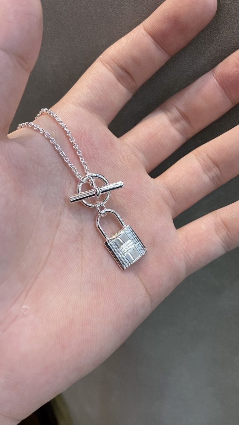 Silver-Tone Lock Pendant Chain Necklace