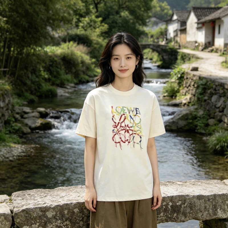 Loewe Love Rope Embroidered Cream T-Shirt