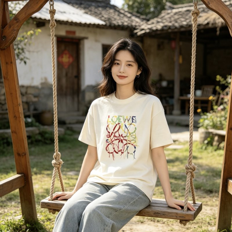 Loewe Love Rope Embroidered Cream T-Shirt view
