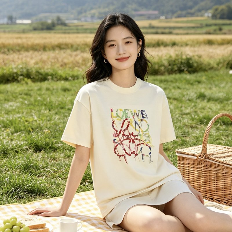 Loewe Love Rope Embroidered Cream T-Shirt view