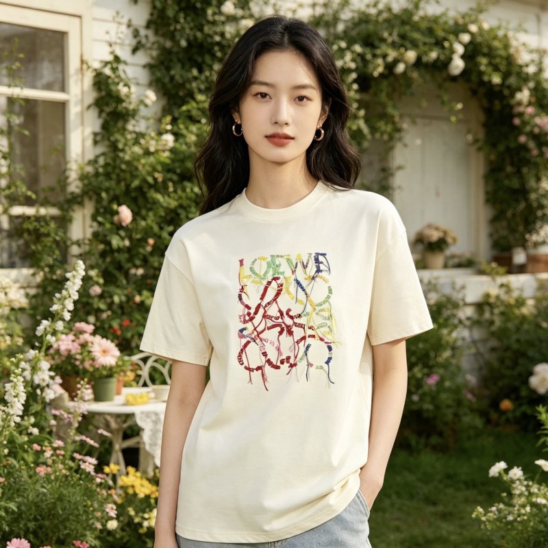 Loewe Love Rope Embroidered Cream T-Shirt view