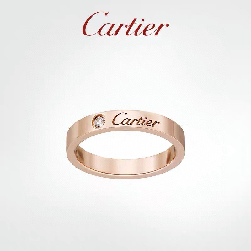 Cartier Logo Diamond Single Stone Rose Gold Ring