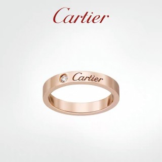 Cartier Logo Diamond Single Stone Rose Gold Ring