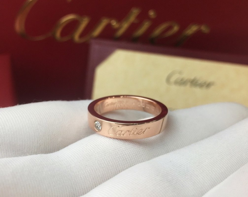 Cartier Logo Diamond Single Stone Rose Gold Ring view