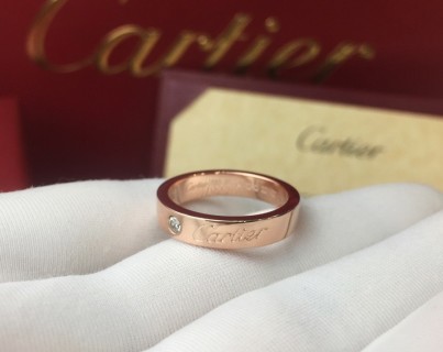 Cartier Logo Diamond Single Stone Rose Gold Ring view 2