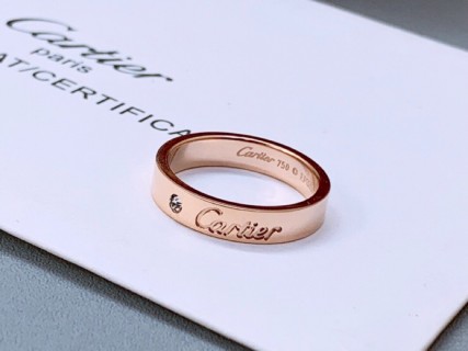 Cartier Logo Diamond Single Stone Rose Gold Ring view 4