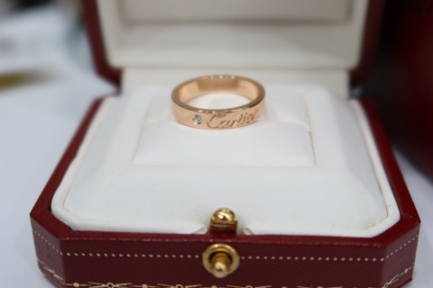 Cartier Logo Diamond Single Stone Rose Gold Ring view 5
