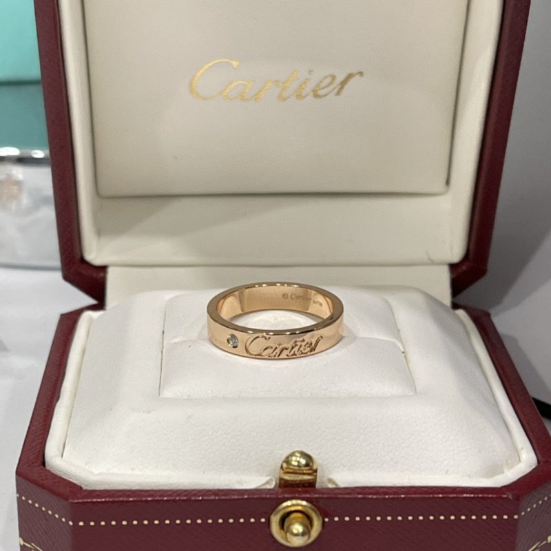 Cartier Logo Diamond Single Stone Rose Gold Ring view