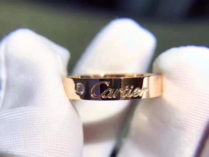 Cartier Logo Diamond Single Stone Rose Gold Ring view 8