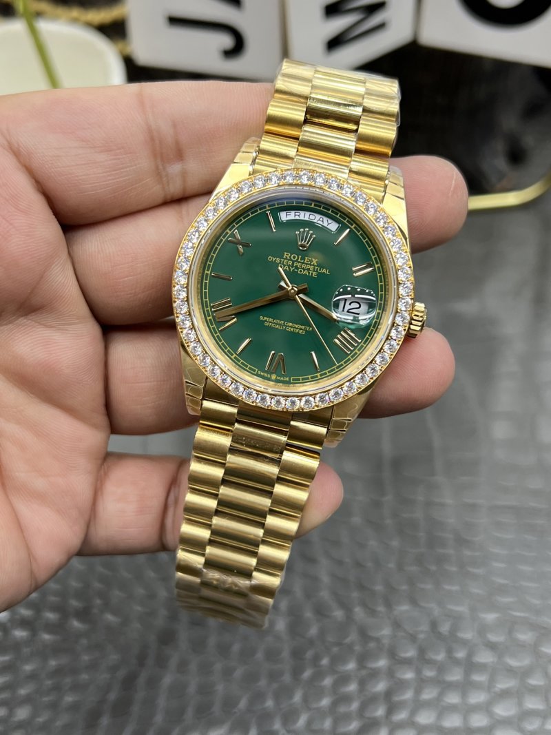 Rolex Day-Date 40mm Green Dial Gold Diamond Bezel Watch view