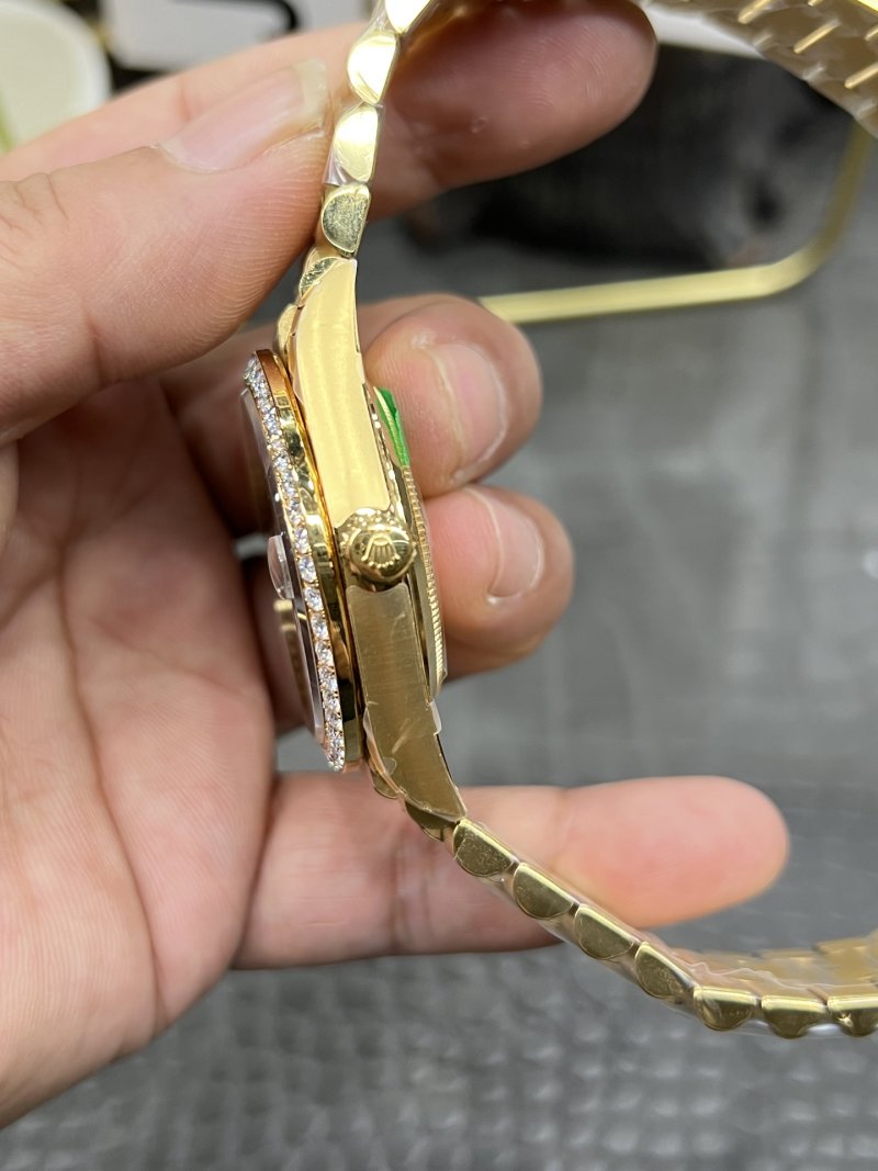 Rolex Day-Date 40mm Green Dial Gold Diamond Bezel Watch view