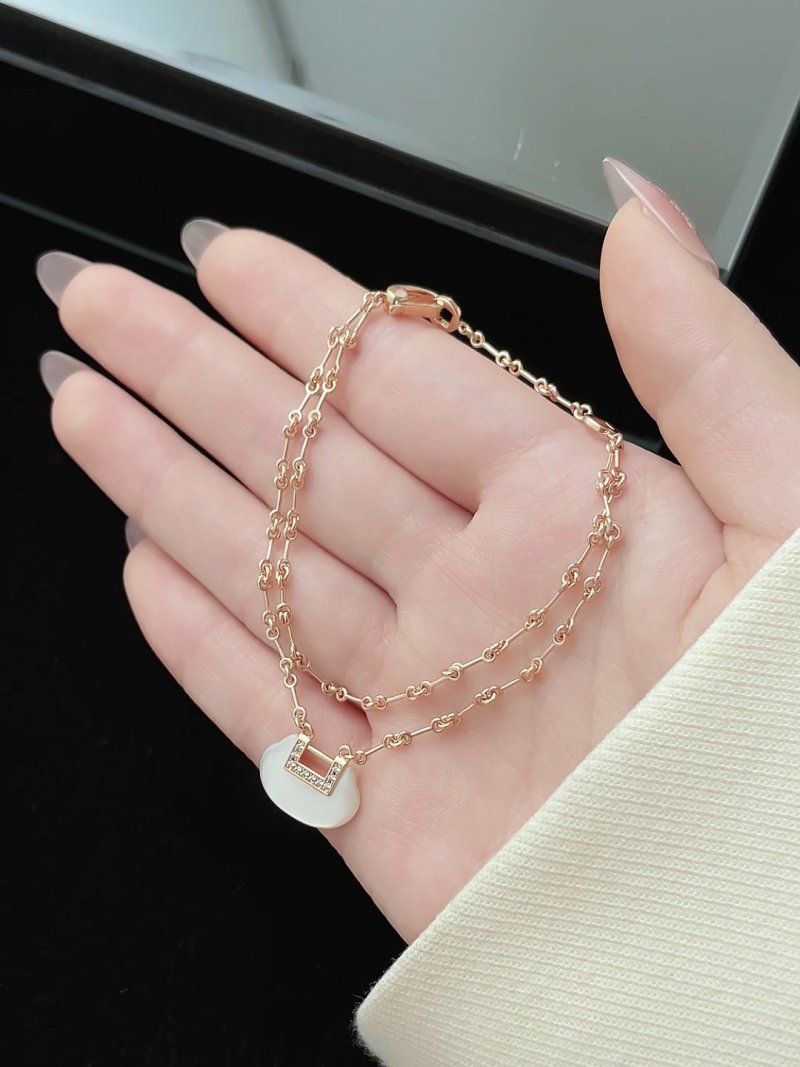 Rose Gold Double Chain Link Necklace with Square Pendant