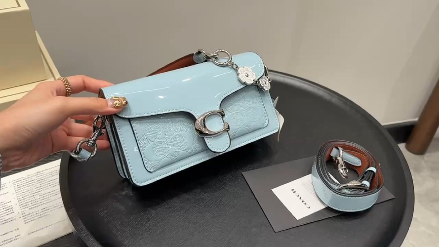 Miu Miu Light Blue Patent Leather Shoulder Bag with Chain Strap